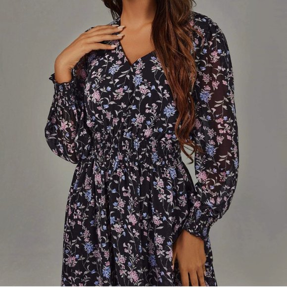 Boho Floral Print Chiffon Dress - Picture 2 of 12